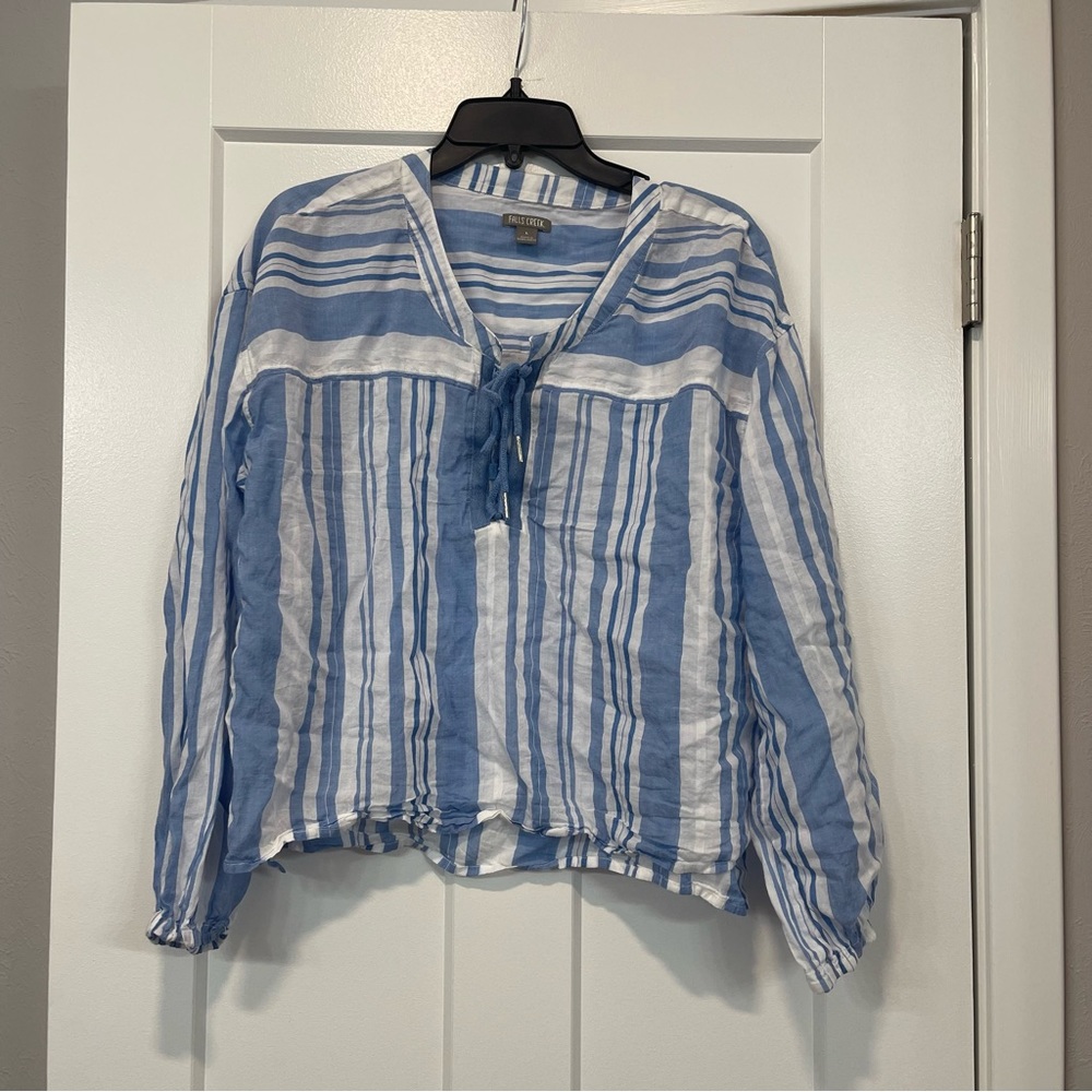 Falls Creek Blue and White Striped Long Sleeve Top